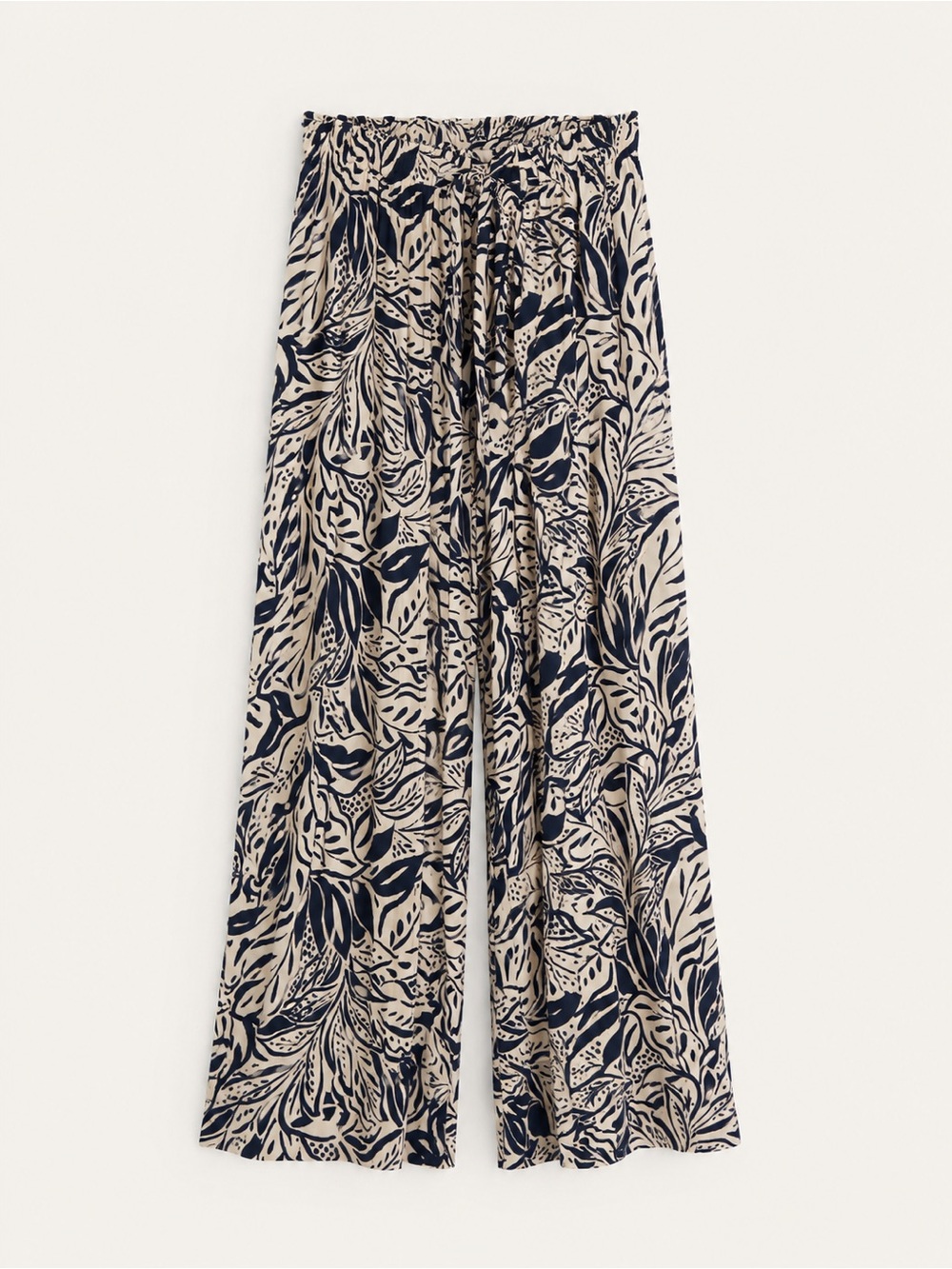 Angie Navy and Cream Botanical Wide-Leg Palazzo Pants